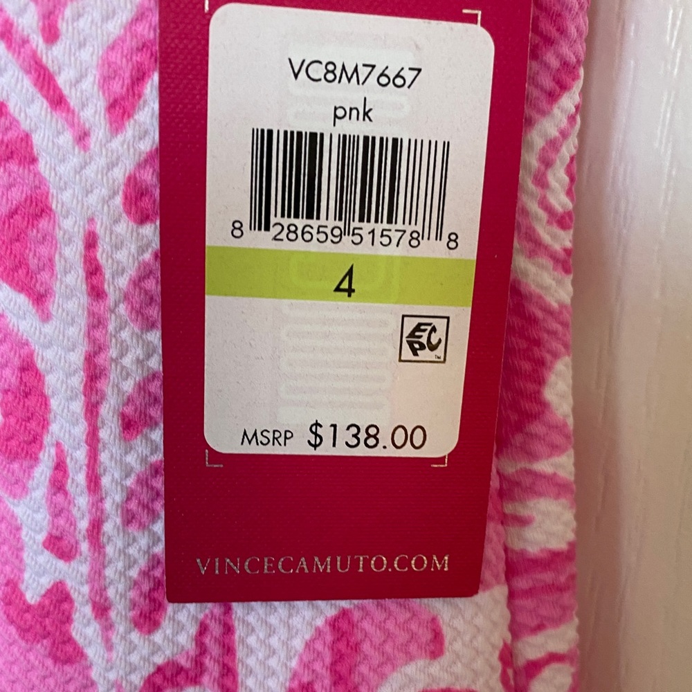 Vince Camuto pink and white printed sleeveless dress. - Picture 8 of 9